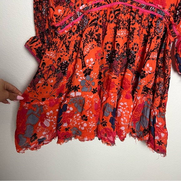 Free People Nouveau Floral Print High Neck Mini Dress Orange Red XS (No Slip) - Picture 7 of 13